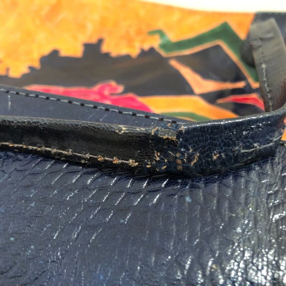 ITALIAN  LEATHER  JUNGLE SAFARI SCENE HANDLED  LINEN LINED ZIPPER  LARGE PURSE - Picture 11 of 15